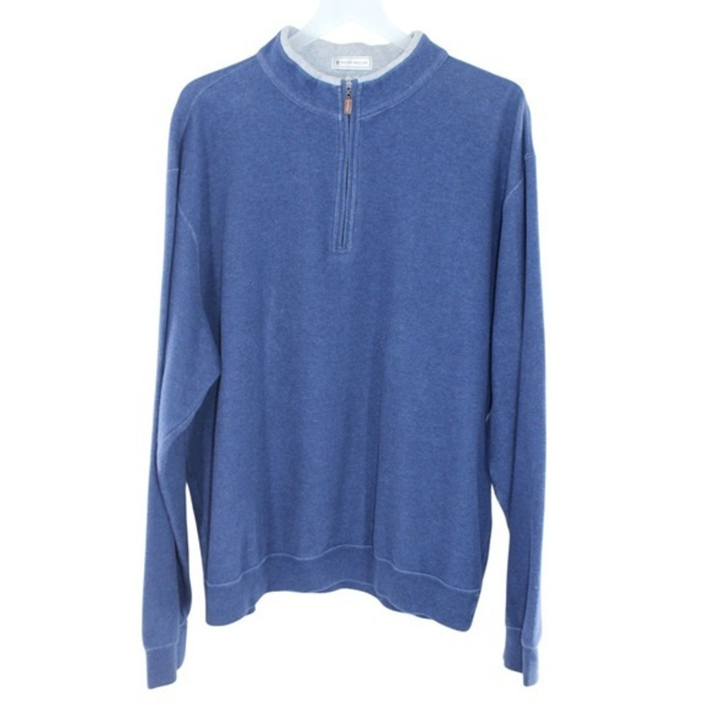 Peter Millar Mens XL Blue Heather Cotton Quarter Zip Pullover Sweater Mock Neck